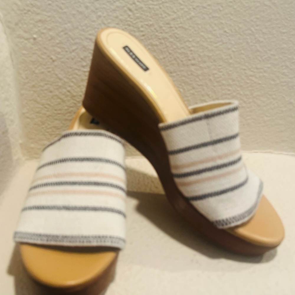 Alex Marie Striped Wedges in Cream and Black